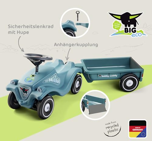 BIG Bobby Car Classic Eco 2.0 mit Anhänger - Rutschauto ab 1 Jahr aus Recycling-Material mit Caddy, Lenkrad und Hupe, für Kinder ab 1 Jahr (bis 50 kg), Türkis mit Grau – Bild 5