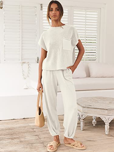 Image of ANRABESS Women's Two Piece Outfits Sweater Sets Knit Pullover Tops and High Waisted Pants Tracksuit Lounge Sets