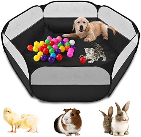 CJWDZ Small Animal Playpen,Portable Small Animal Cage Tent Breathable Pet Playpen Cage Tent Pop-Up Outdoor&Indoor Exercise Fence for Hamster Guinea Pig Rabbit Puppy Hedgehog(Nocover-black)