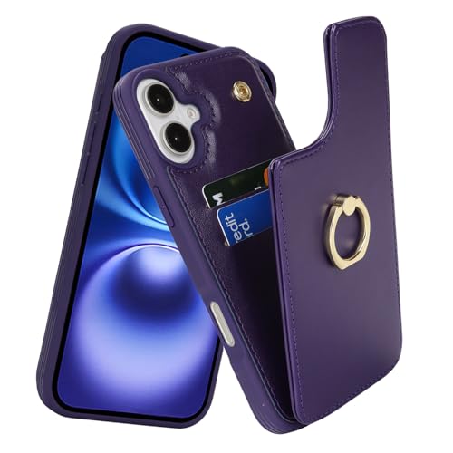 Lipvina for iPhone 16 Wallet Case with Card Holder,Dark Purple