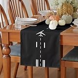 Meugesoi Flugzeug Runway Tischläufer Leinen Landebahn Läufer Tisch Abwaschbar WaschbarePiloten Runner 30x240 cm für Küche Table Esstisch Couchtisch Tischdecke Dekoration