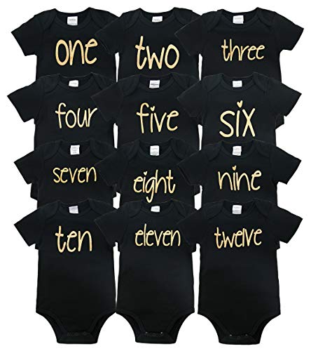 Image of kavkas Baby/Infant/Toddler Milestone One Piece 12 Bodysuit Set, Gift Set for Newborns, 0-12 Months