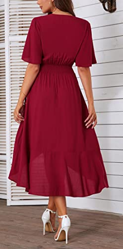 Image of Kormei Women Short Sleeve V Neck Floral High Low Flowy Summer Party Long Maxi Dress