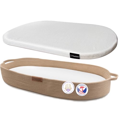 Yunioo Luiermand baby met reis aankleedkussen, zachte, draagbare, waterafstotende hoes babymand - cadeaus voor baby - bruin