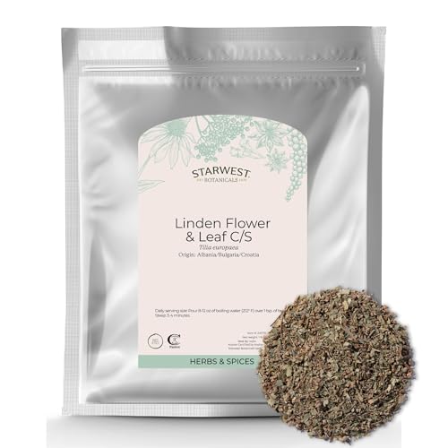 Starwest Botanicals Organic Linden Leaf & Flowers - Dried Loose Leaf Herb for Tea, Syrup, & Herbal Blends, Pure & Natural Linden, Caffeine Free, Cut & Sifted, Certified Kosher, Non-GMO - Bulk 1 lb Bag