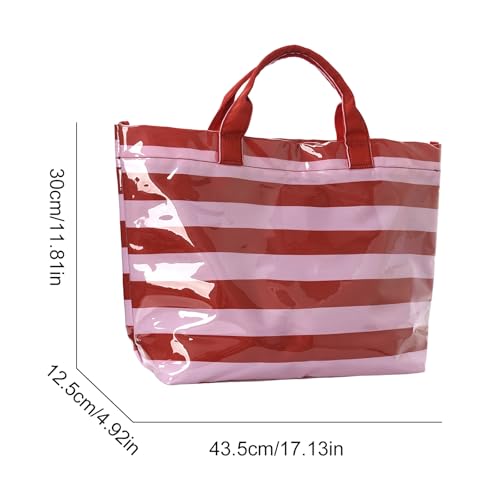 Image of Striped PVC Tote Bag for Women, Waterproof Plastic Hobo Handbag Summer Tote for Beach, Pool & Ideal Gift