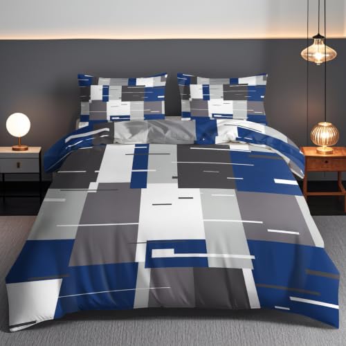 Housse de couette 155x220 graphismes patchwork modernes gris marine - 3