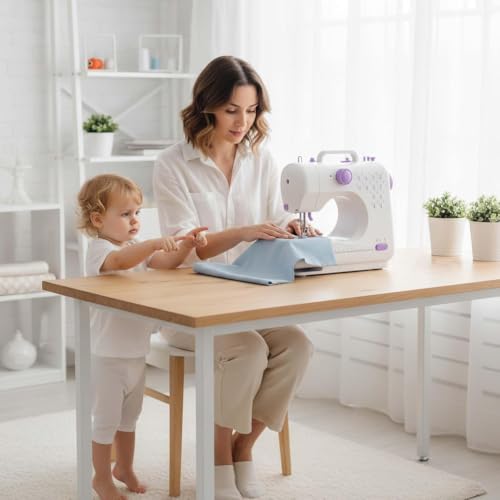 Image of This lightweight Sewing machine is designed for convenience and versatility. Sewing Machine for Beginners,Portable 12 Built-in Stitches,(High-Low Speeds),505UJH.DC Power Supply Method.
