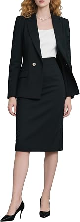 Skirt Sets Women 2 Piece Outfits Business Casual Long Sleeve Blazer and Pencil Skirt