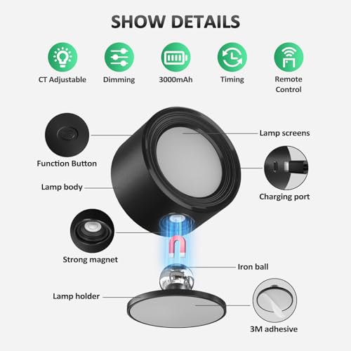 Image of Racokky LED Wall Mounted Lights with Remote, Rechargeable Wall Sconces
