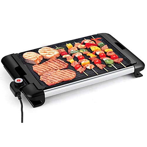 Elektrogrill 1800W Tischgrill Grillfläche,Teppanyaki Grill Temperaturen Bis 200 °C Stufenlos Einstellbar, Fettablaufrinne, Antihaftbeschichtung, 2000