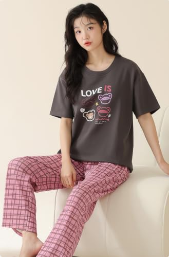 Image of GLASGO Women's Cotton Pajama Set with Top & Pants|| Korean Night Suit|| Lightweight Printed Set || Soft & Comfy Sleepwear for Girls & Women || LNS-3-$