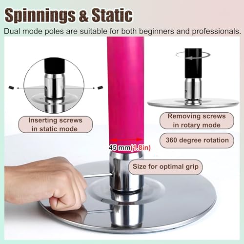 Barre de pole dance rose fixe et rotative 45 mm sans perçage - 3