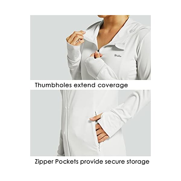 Willit Women's UV Shirts UPF 50+ Long Sleeve Sun Protection Jacket Hooded SPF Shirts with Pockets White M