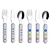 Exzact Cubiertos infantiles 6 piezas de acero inoxidable 18/10-2 x tenedores, 2 x cuchillos de seguridad, 2 x cucharas, mango de plástico, Cubertería infantil sin BPA - estrellas y puntos