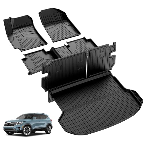 Seltos Floor Mats for 2024-2026 Kia Seltos S/LX/SX/X-Line (Without Subwoofer) Floor Liners and Cargo Mat - All Weather TPE Cargo Liner Trunk Mat Seltos Accessories Black