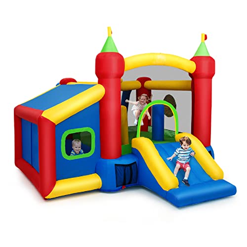 HONEY JOY Inflatable Bounce House, 6-in-1 Jumper Bouncy Castle w/Slide, Dart Target, Basketball Rim & Football, 100 Ocean Balls, Blow up Toddler Bouncy House for Kids Indoor Outdoor (Without Blower)