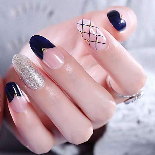 Falsche Nägel Mädchen Einfache Mode Schwarzes Netz Falscher Nagel Frauen Charm Acryl Nail Art Tipps Mit Kleber 24Pcs Diy… – Bild 5