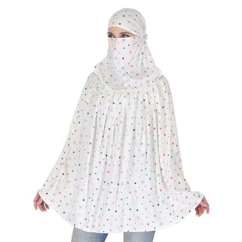 Image of Cotton Long Scarf Cum Mask Scarves Usable for Vehicle Driver | White Printed Design Fabric | Universal Size | Soft & Breathable Sun Protection | For Girl & Women