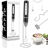 Picture of BSRGMS Milk Frother Handheld with Stand, Electric Whisk 3 Speed Adjustable, Drink Mixer with Stainless 3 Whisk, Rechargeable Hand Frother Wand, Foam Maker for Latte Cappuccino Hot Chocolate Egg Black