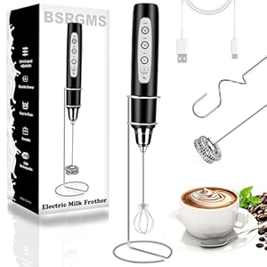 Milk Frother Handheld with Stand, Electric Whisk 3 Speed Adjustable, Drink Mixer with Stainless 3 Whisk, Rechargeable Hand Frother Wand, Foam Maker for Latte Cappuccino Hot Chocolate Egg Black