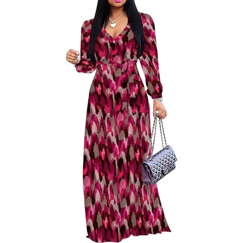 Image of PinkPatty Women's Long Sleeve Maxi Dress Plus Size Trendy Wedding Guest Dress with Pockets&Belt
