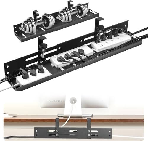 Retractable Under Desk Cable Management Tray No Drill 4376 cm Long Adjustable Wire Organiser with Clamp Mount Cable Tidy for Office Workspace Gaming/Standing Desk Black