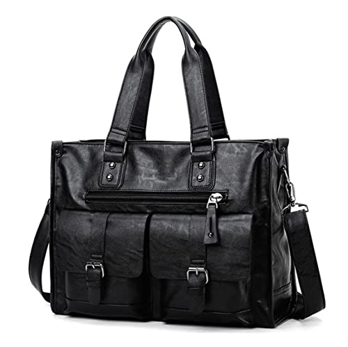 Men's Casual Briefcase Crossbody Retro Business Bag Large Capacity Handbags Black2