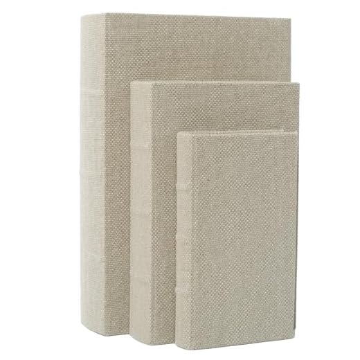 SwallowLiving Set of 3 Linen Decorative Book Boxes with Hidden Storage – Modern Neutral Linen Fabric Faux Books for Shelf Decor, Living Room, Coffee Table, Office(S/M/L)