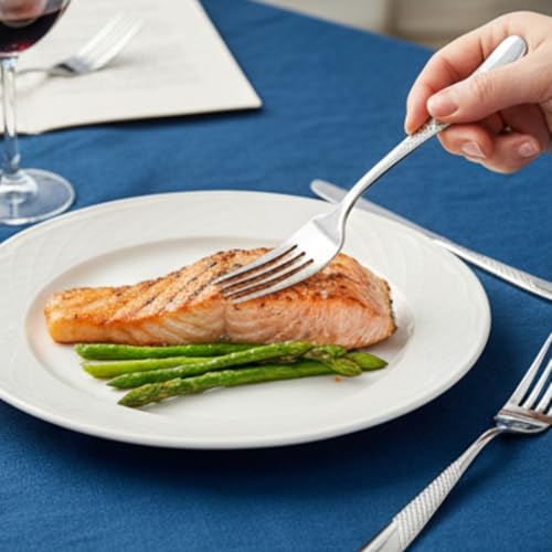 Image of Sterling Silver French Style Silverware | 5-Piece Hammered Dinner Fork Set | Premium 18 /10 Stainless Steel Flatware | Durable & Elegant Cutlery for Home, Restaurants & Gifting