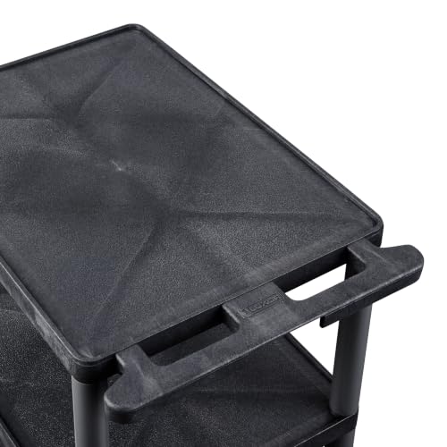 Image of Luxor Multipurpose Storage Utility Cart 3 Shelves Structural Foam Plastic - Black | HDPE Plastic Cart with 4 in Locking Casters and 12 in Shelf Clearance, Ideal Mobile Workstation for Garage or Warehouse Use