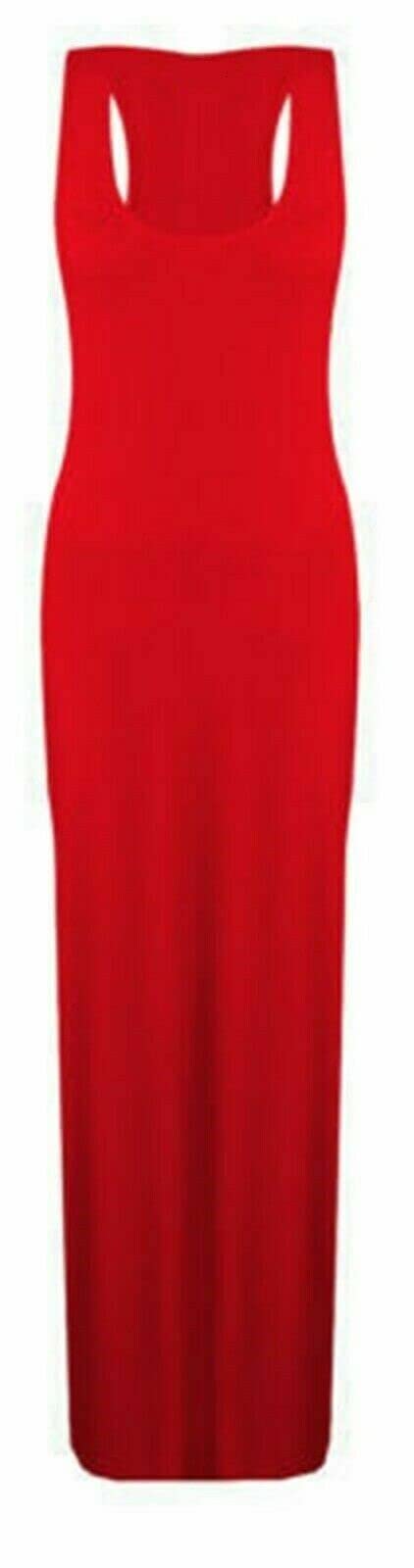 Women Ladies Jersey Long Summer Vest Racer Muscle Back Maxi Dress Plus Size 8-26 (XXXL (24-26), Red)