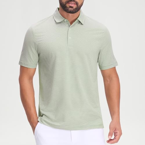 M MAELREG Polo para Hombre con Rayas Jacquard, Secado Rápido, Manga Corta, Rendimiento y Control de Humedad miniatura 2