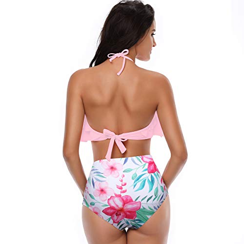Purfeel Mother And Daughter Swimwear Family Matching Swimsuit Girls Swimwear Pink+ Flower 2Y-3Y Tag 104 #TOP4