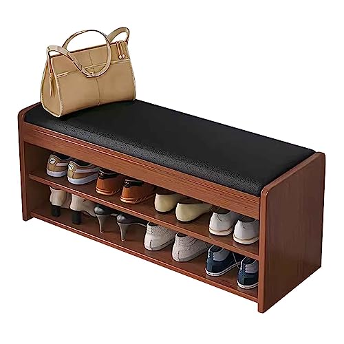 Banc à chaussures en bambou petit espace meuble entrée avec étagère