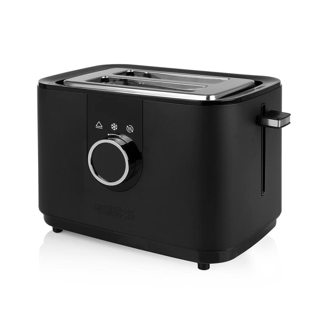 Princess Tostadora 2 Ranuras con Soporte para Panecillos, 7 Niveles de Tostado, Función Descongelar y Recalentar, Botón Cancelar, Pantalla LED, 920 W, Negra, 142360