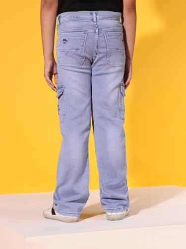 Image of Sky Heights Boy's Solid Cargo Jeans Mid Rise Regular Fit