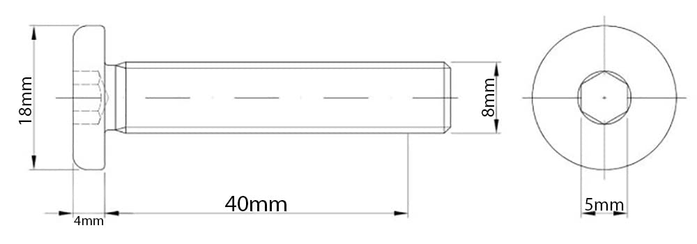 M8 (8mm x 40mm) Silver Flat Head Furniture Screw Hex Drive Socket with Metric Thread Fully Threaded Bolts for Beds Cots - Image 2