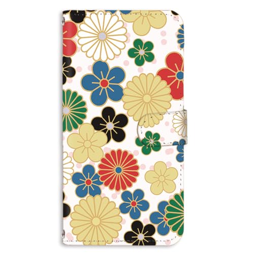 AQUOS sense basic 702SH 用 スマホケース 手帳型 フレキシブル senseベーシックのカバー 耐衝撃性 携帯ケース ストラップホール 和柄 花紋 花柄 菊花紋章 桜 ホワイト 135a01m