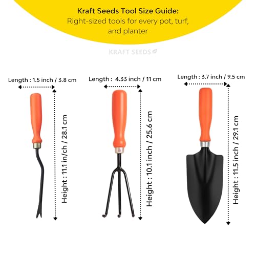 Image of Kraft Seeds Garden Tool Set of 3 Pcs - Home Tools & Gardening Tools Kit for Home Garden- (Big Trowel, Cultivator, Weeder) - Terrace Gardening Accessories, Gardening Essentials, Garden Tools Heavy Duty