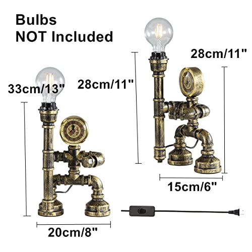 Efinehome Water Pipe Table Lamp Robot Style- Retro Industrial Table Light- Antique Steampunk Metal Desk Lamp Bedside Lighting Fixture For Office, Reading Kids Room, Cafe Bar (Bronze-Style E) #TOP5
