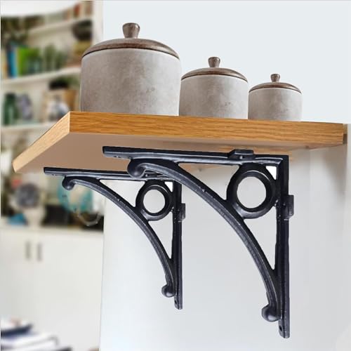 Image of Metal Handcrafted Shelf Bracket for Floating Shelves L Angle Decorative L Shaped Corner Brace Joint Heavy Duty Wall Mounted Shelf Supporter Corner Brace Holder (Black, Pack of 2)