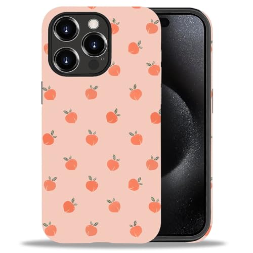 Coque iPhone 15 Pro Max antichoc à double couche en TPU rose avec motif pêches