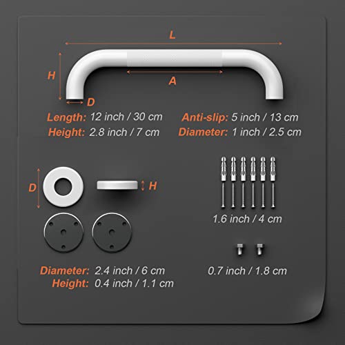 12 Inch Oil Rubbed White Grab Bar W/Anti-Slip Knurled Grip, Imomwee Stainless Steel Wall Mount Bathroom Safety Handrail Support, Shower Balance Bar, Handicap Elderly Senior Assist Textured Bath Handle #TOP1