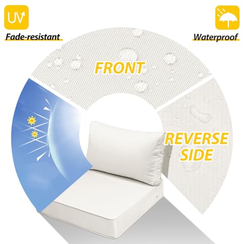 Image of AAAAAcessories Outdoor Seat Cushions for Chairs, Fade-Resistant, Waterproof Patio Furniture Replacement Cushions, 25.5 inch x 25.5 inch x 5 inch + 25.5 inch x 13.5 inch, Set of 2, Linen White