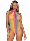 Leg Avenue Women's Striped Halter Bodysuit, Rainbow, One Size