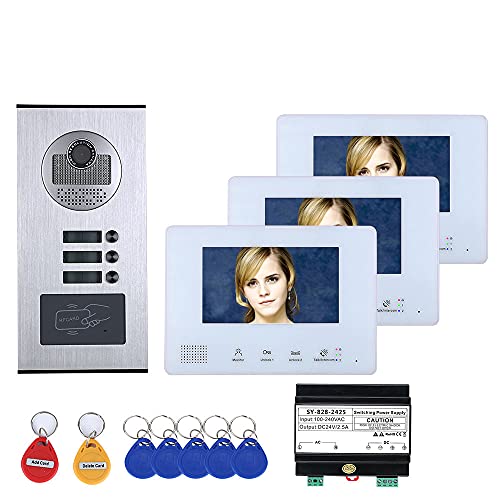 7 Inch Bus 2 Wire Video Door Phone Intercom Systems Kit for Home 3 Units Apartment Night Vision