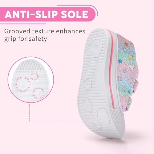 Toddler Boys Girls Canvas Sneakers, Kids Classic Low Top Dual Hook and Loops Walking Shoes with Adorable Patterns, Glitter, Size 5 — view 3