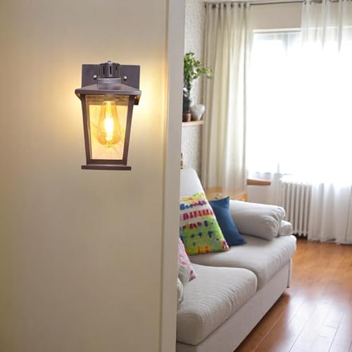 Image of GreyWings Classic Outdoor Wall Light for Home, Brown Metal Frame with Glass, E27 Big Threaded Holder, Wall Lamp, Pack of 2