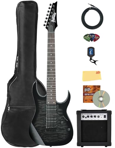 Ibanez GRG7221QA RG Gio 7弦エレキギター - 透明ブラックサンバーストバンドル アンプ、ギグバッグ、チューナー、楽器ケーブル、ピック、Austin BazaarインストラクションDVD、ポリッシュクロス付き